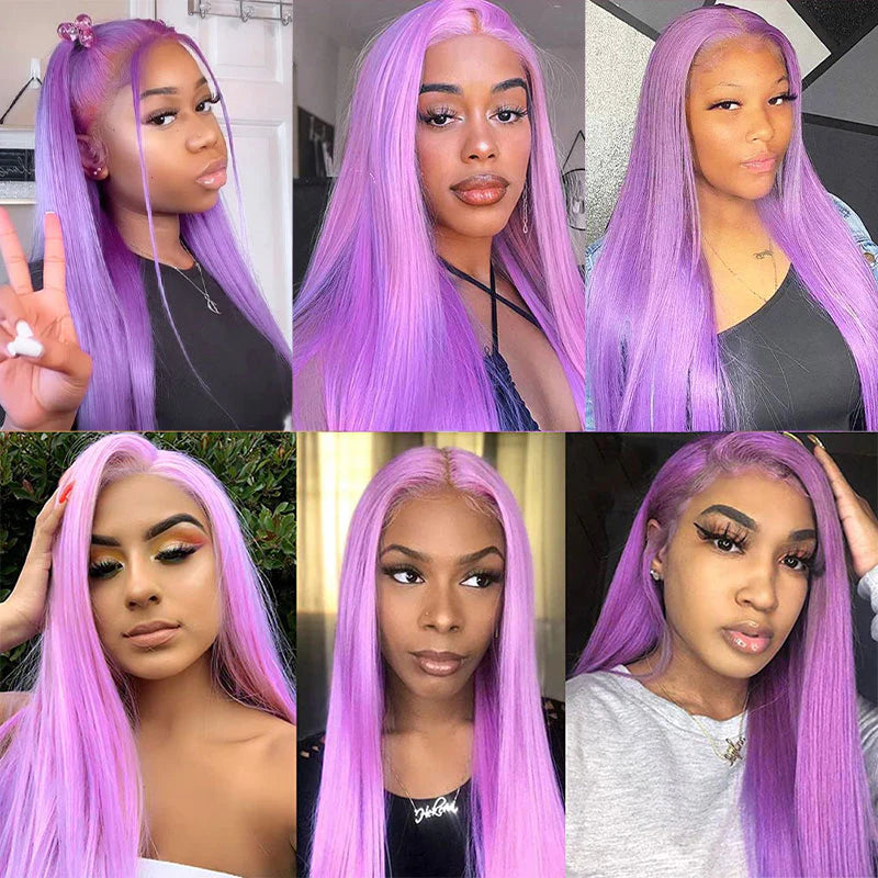 Purple Wigs Glueless Purple Lace Front Wigs Straight Human Hair Wig