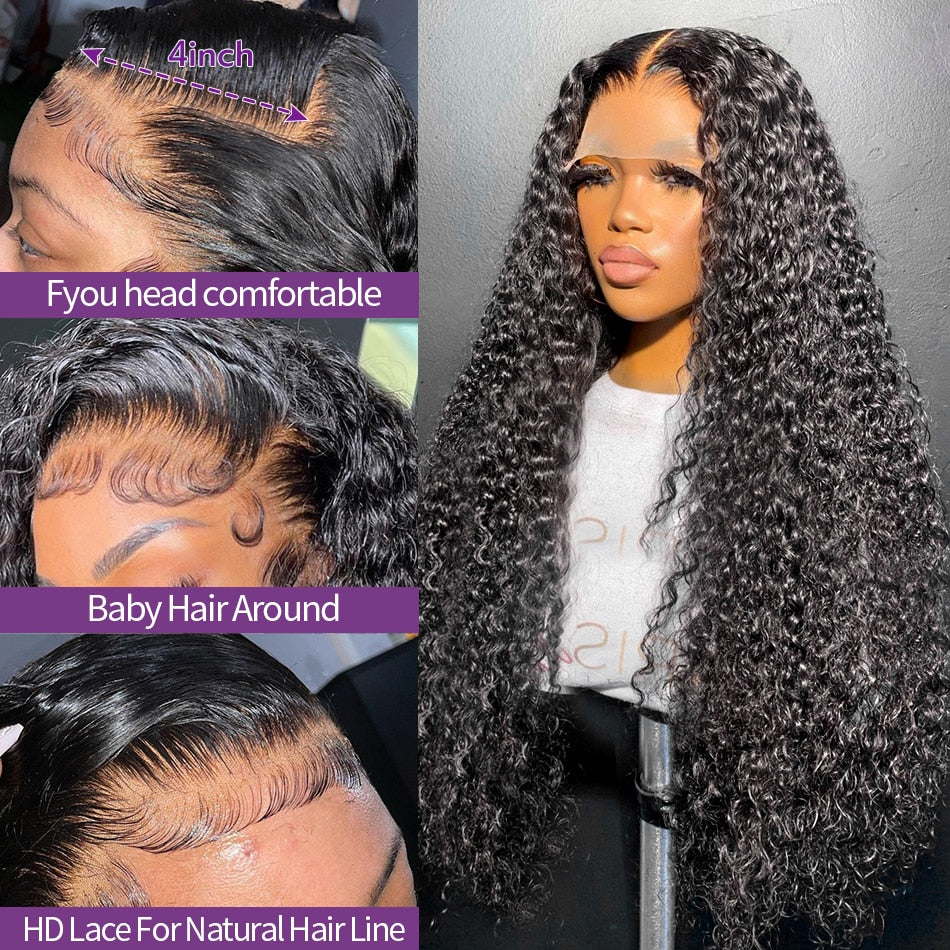 Kinky Curly Human Hair 4x4 Lace Closure Wig/ 13x4 Lace Front Wig