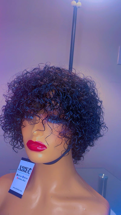 Pixie Short Curly Bob 100% Human Hair Wigs With Bangs For Women Remy Hair Natural Black Kinky Curl