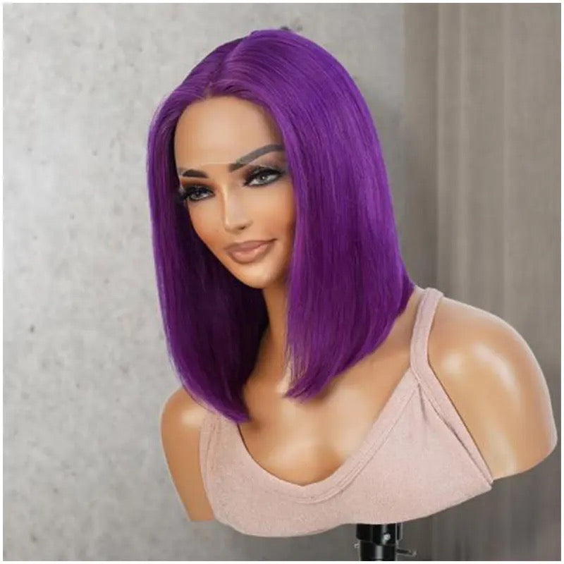 Purple Bob wig 14x4 Lace frontal wig straight Hair short purple Lace