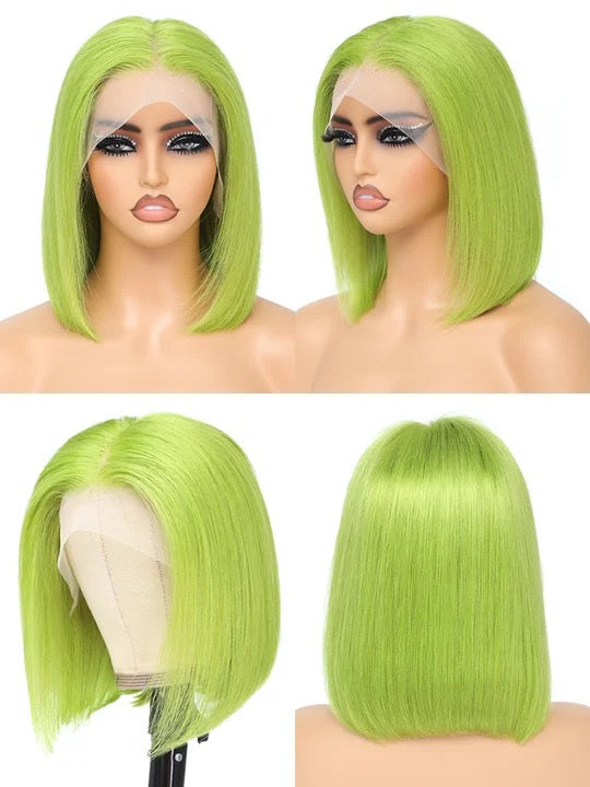 Green Bob Lace Front Wigs Human Hair Wigs GLueless Short Bob Wigs Straight 13x4 Colored