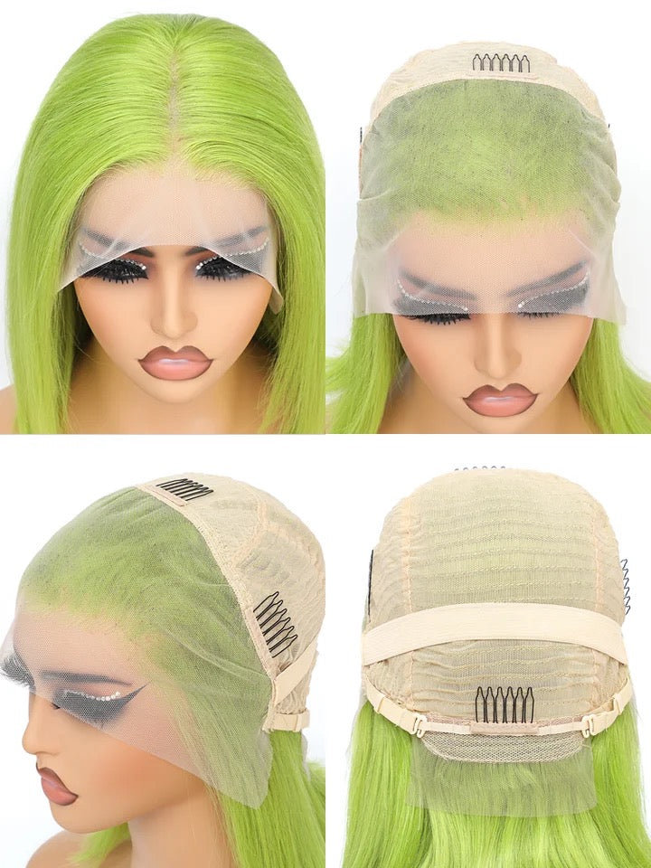 Green Bob Lace Front Wigs Human Hair Wigs GLueless Short Bob Wigs Straight 13x4 Colored