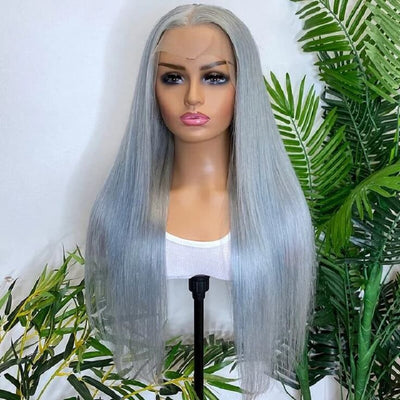 Silver Grey Wigs Straight Hair Lace Front Wig HD Transparent Silver Color Lace Wig