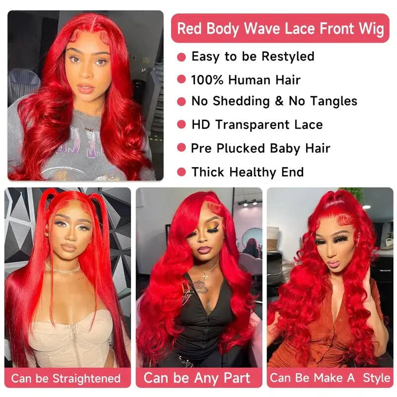 Glueless Red Lace Front Wig Body wave 13x4 HD Transparent Lace Colored Human Hair Wigs