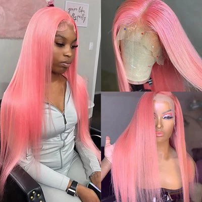 Barbie Pink Lace Straight Human Hair Wigs 13x4 HD Lace Wig