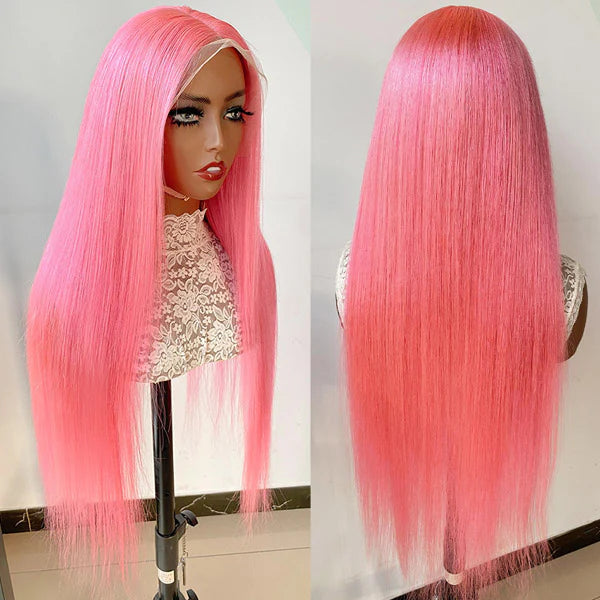 Barbie Pink Lace Straight Human Hair Wigs 13x4 HD Lace Wig