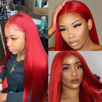 Glueless Red Lace Front Wig HD Transparent Lace Straight Hair 13x4 Lace Front Wig 180% Density