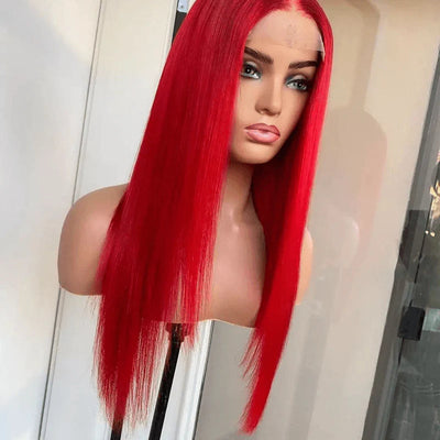 Glueless Red Lace Front Wig HD Transparent Lace Straight Hair 13x4 Lace Front Wig 180% Density