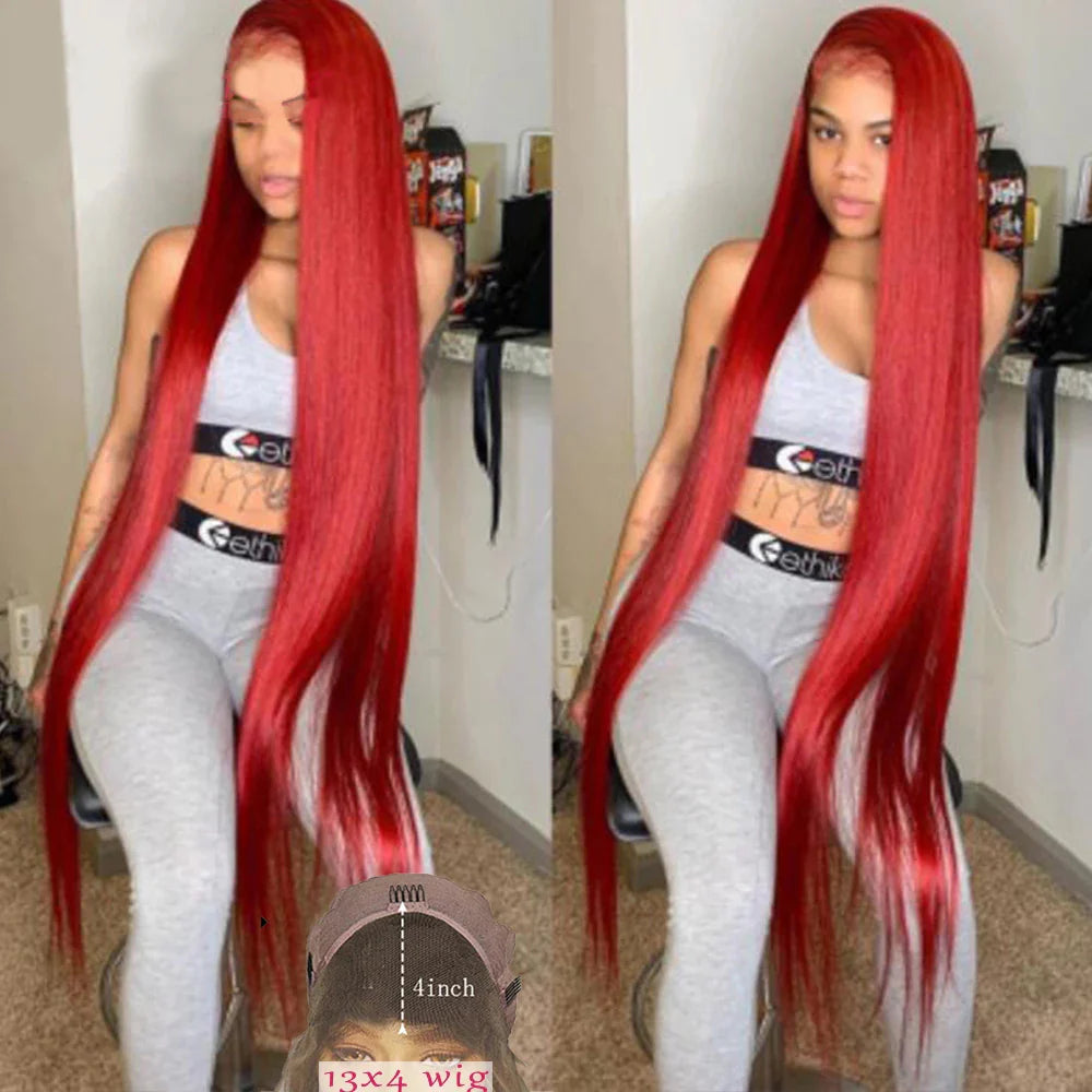 Glueless Red Lace Front Wig HD Transparent Lace Straight Hair 13x4 Lace Front Wig 180% Density