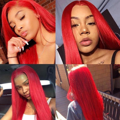 Glueless Red Lace Front Wig HD Transparent Lace Straight Hair 13x4 Lace Front Wig 180% Density