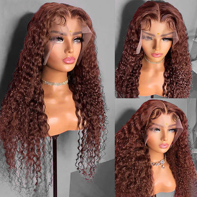 Reddish Brown Curly Hair Glueless Lace Wig Dark Red Brown Hair 13x4 Lace Front Wig