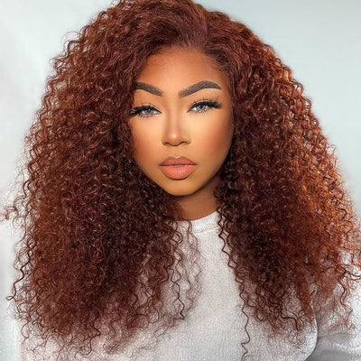 Reddish Brown Curly Hair Glueless Lace Wig Dark Red Brown Hair 13x4 Lace Front Wig