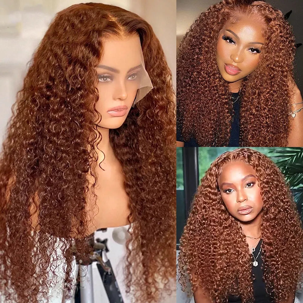 Reddish Brown Curly Hair Glueless Lace Wig Dark Red Brown Hair 13x4 Lace Front Wig