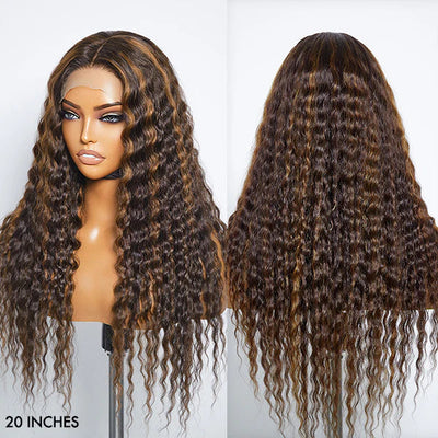 Curly 5×5 Closure Lace Glueless Mid Part Long Wig 100% Human Hair