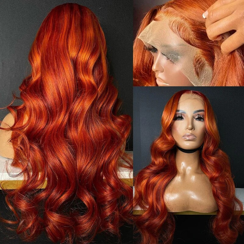 Body Wave Ginger Orange 13x4 Transparent Lace Frontal Wigs