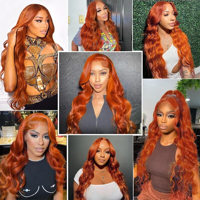 Body Wave Ginger Orange 13x4 Transparent Lace Frontal Wigs