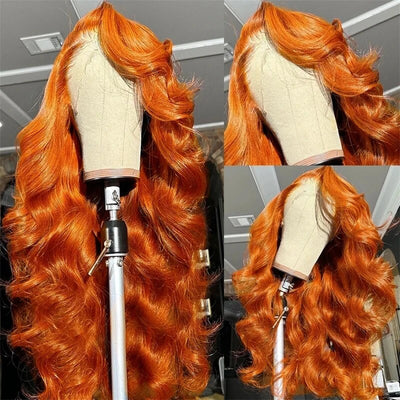 Body Wave Ginger Orange 13x4 Transparent Lace Frontal Wigs