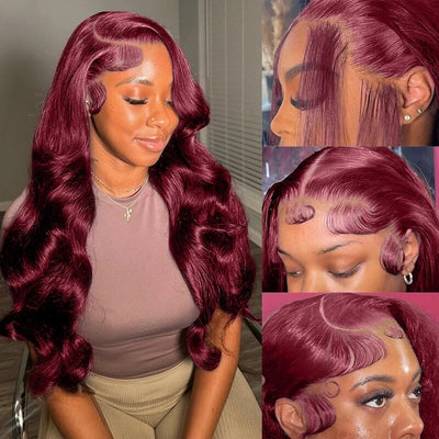 99J Burgundy Wigs Body Wave Glueless Human Hair Wigs 13x4 Tansparent Lace Frontal Wig