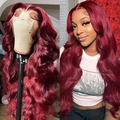 99J Burgundy Wigs Body Wave Glueless Human Hair Wigs 13x4 Tansparent Lace Frontal Wig