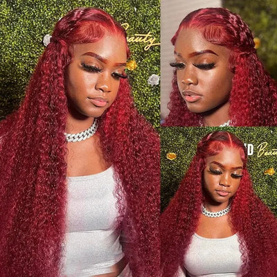 Burgundy Hair Curly Wig Glueless HD Lace Frontal Wigs 99J Color Human Hair Wigs