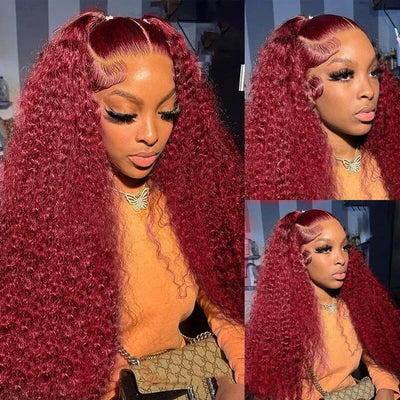 Burgundy Hair Curly Wig Glueless HD Lace Frontal Wigs 99J Color Human Hair Wigs