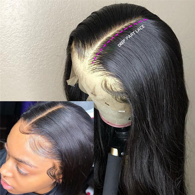 Pre Plucked Transparent Straight Natural Black Color Brazilian Human Hair Lace Front Wig For Black Women Glueless High Density