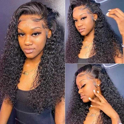 Kinky Curly Human Hair Lace Front Wig Human Hair Pre Plucked For Black Women