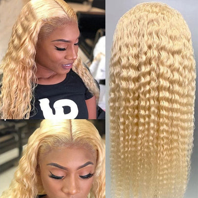 Honey Blonde Lace Front Wig Glueless Deep Wave Wigs 613 Blonde Lace Frontal Wig Transparent Deep Curly Wig