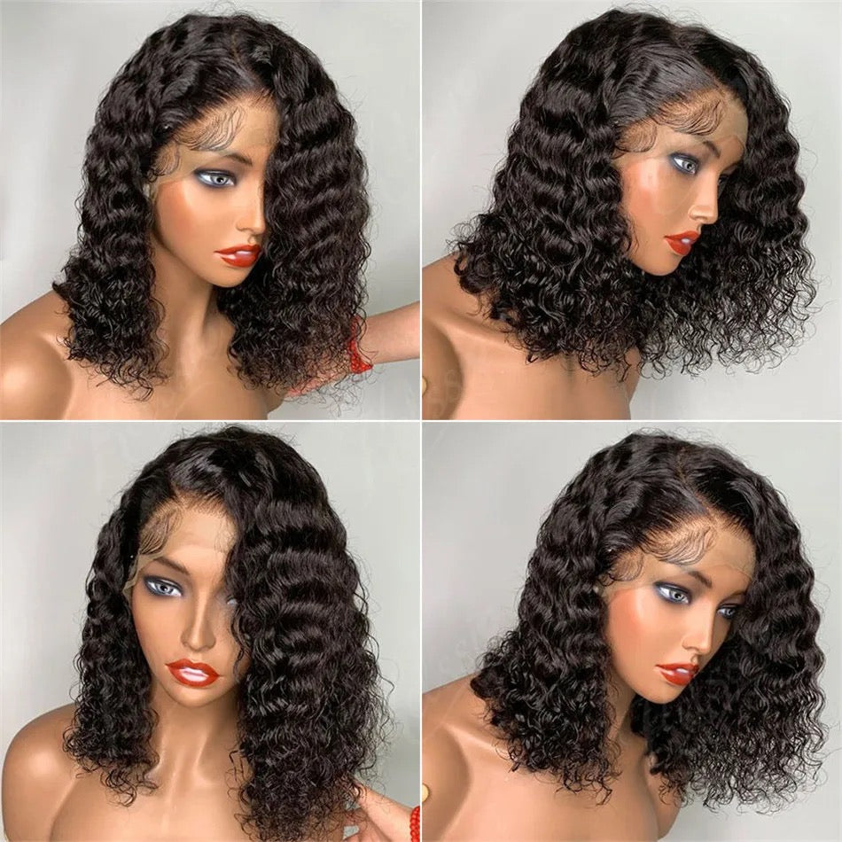 13x4 Short Lace Front Wig Deep Wave Bob Wigs Human Hair Pre Plucked Bob Wig Styles