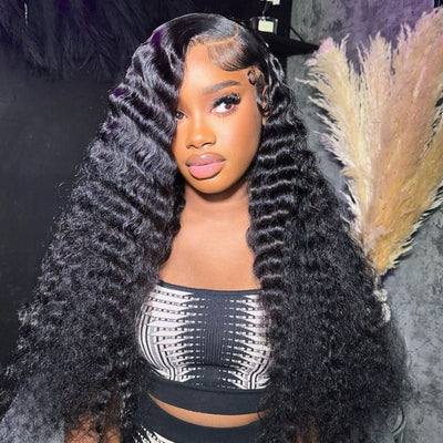 Loose Deep Wave Lace Frontal Wigs 180% Density Transparent Lace Human Hair Wig