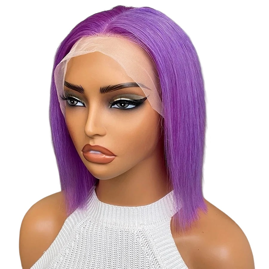 Purple Bob wig 14x4 Lace frontal wig straight Hair short purple Lace