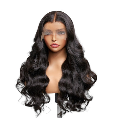 Natural Black Body Wave 13x4 Closure Lace Glueless Long Wig 100% Human Hair