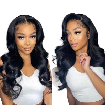 Natural Black Body Wave 13x4 Closure Lace Glueless Long Wig 100% Human Hair