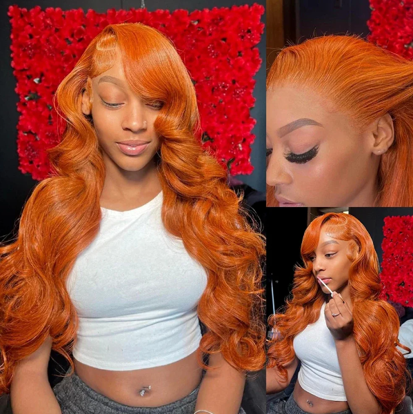 Body Wave Ginger Orange 13x4 Transparent Lace Frontal Wigs