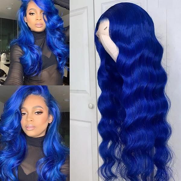 Dark Blue Human Hair Wig Body Wave HD Transparent Lace 13x4 Lace Front Wigs