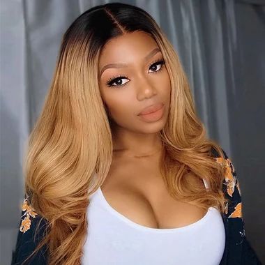 Ombre Honey Blonde Wigs 1B/27 Color 13x4 Lace Front Wig Body Wave Human Hair Wigs