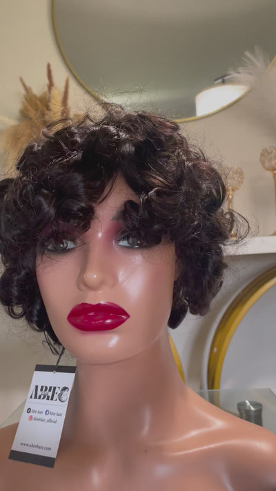 Short bouncy  wigs with Bangs full wave for Women